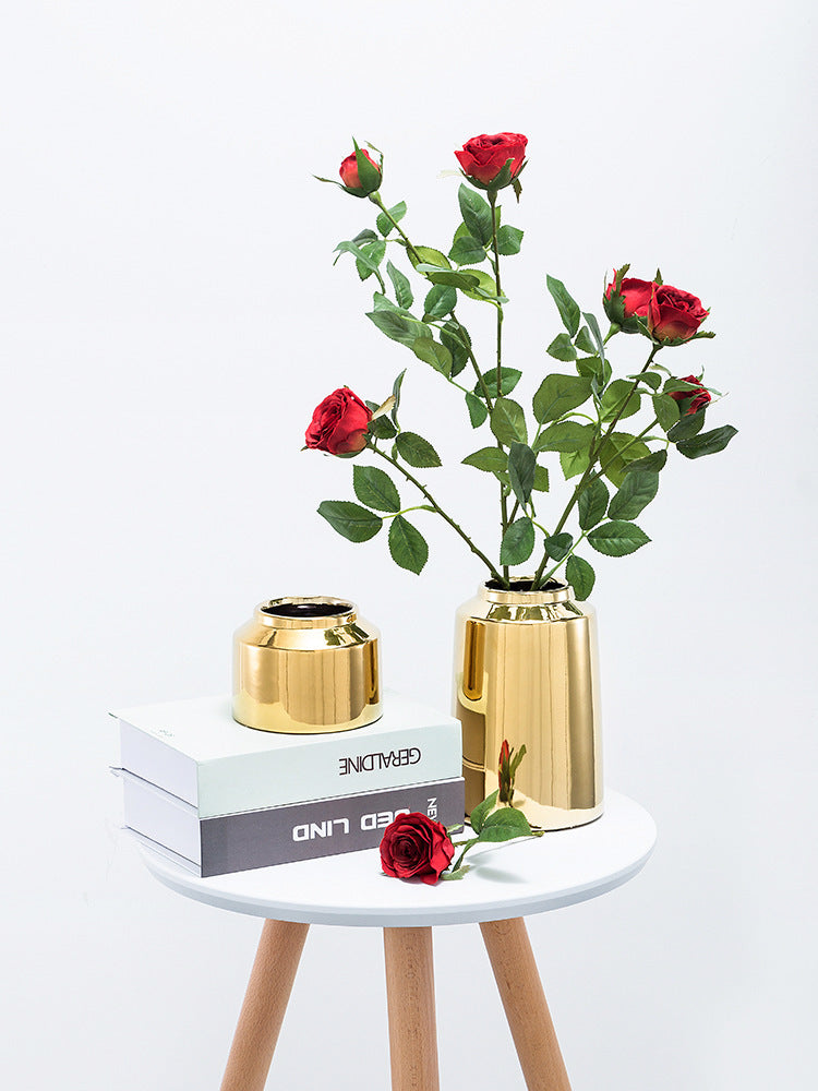 Brass Golden Ceramic Vase Nordic Home Living Room Decoration Dried Flowers Pen Holder Floral