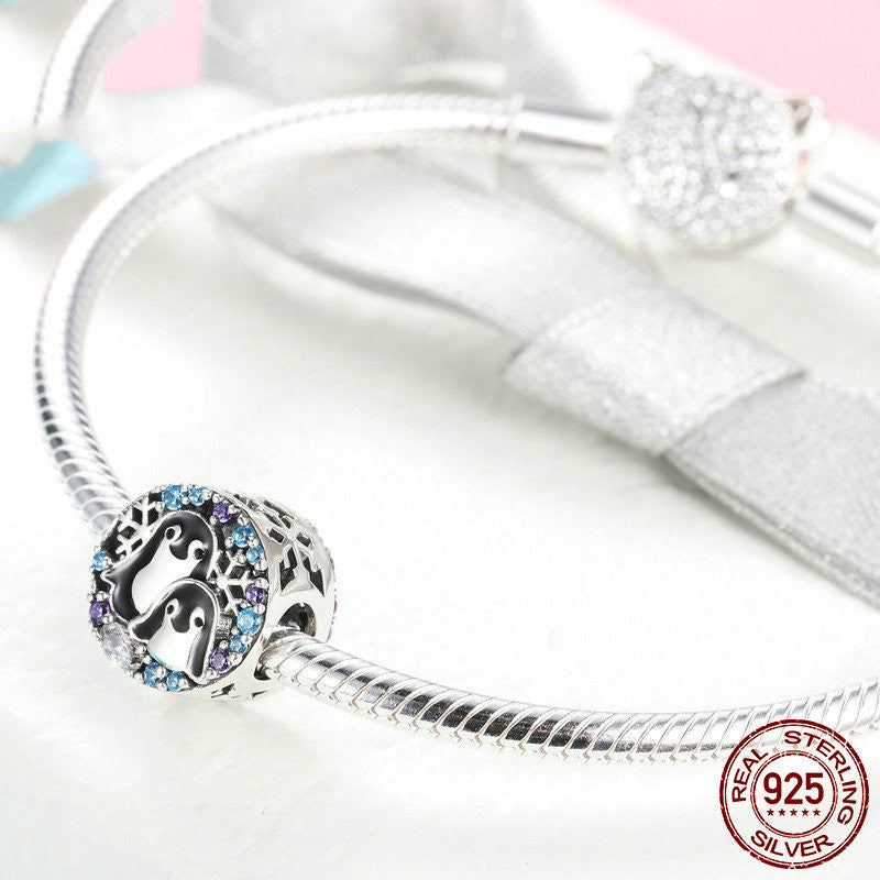 Sterling Silver Loose Beads Winter Penguin House