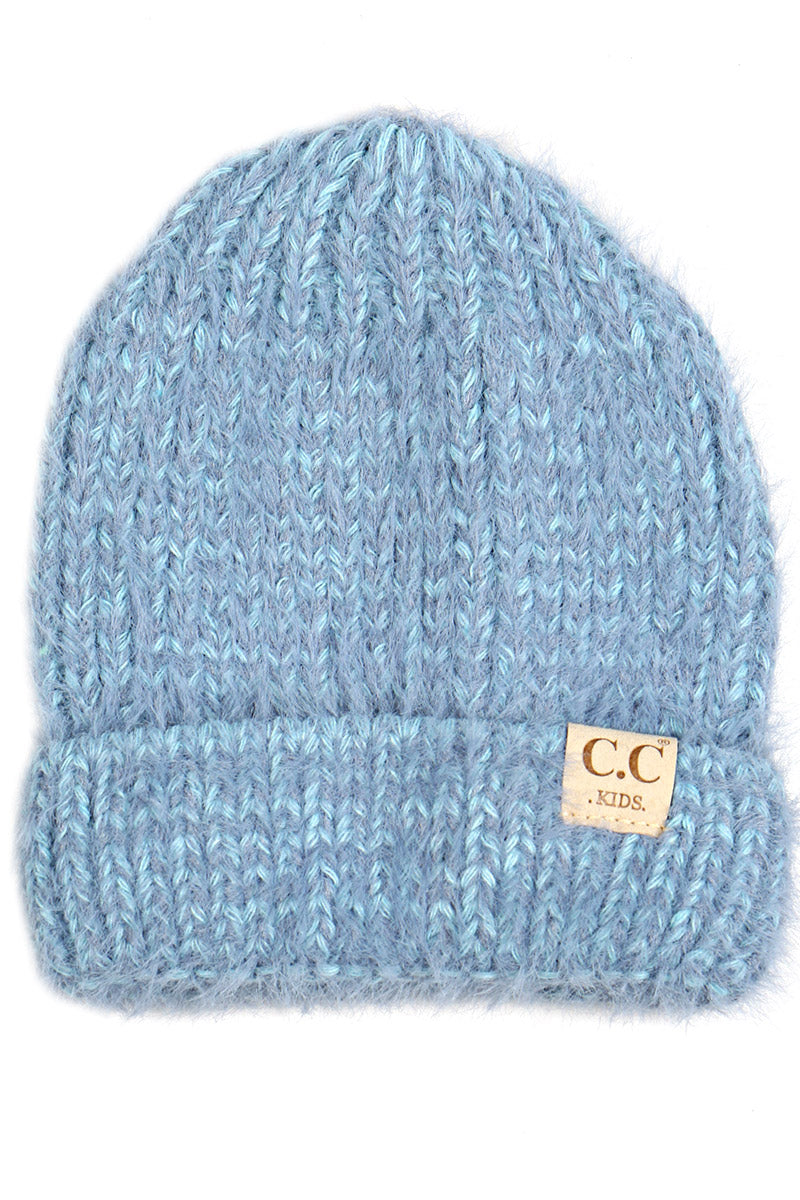 C.C Kids' Fuzzy Two Tone Beanie DENIM