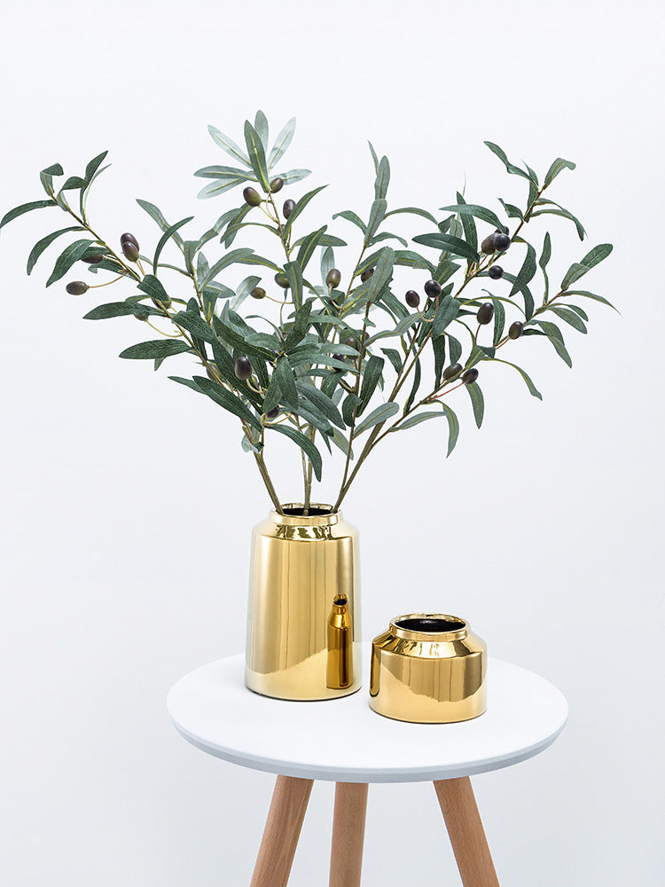Brass Golden Ceramic Vase Nordic Home Living Room Decoration Dried Flowers Pen Holder Floral
