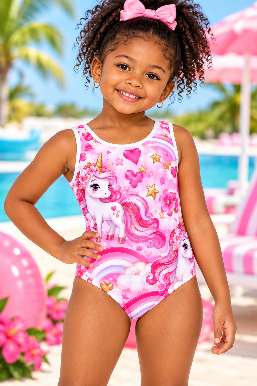 Magical Unicorn Dreams – Girls’ Pink Unicorn One-Piece Swimsuit
