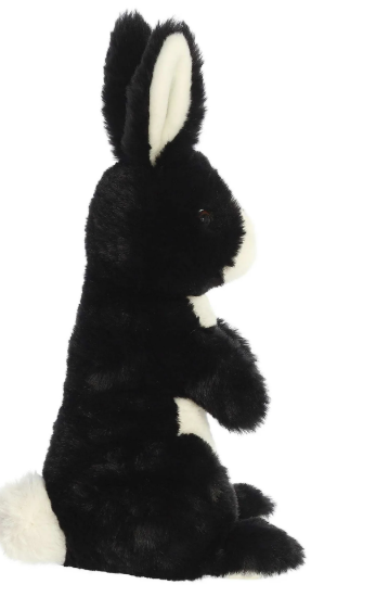 Aurora 14-inch Vibrant Spring Sitting Pretty Bunny Plush in black and white upright position — soft decorative stuffed animal toy available at Lotatoy Children Toys and More