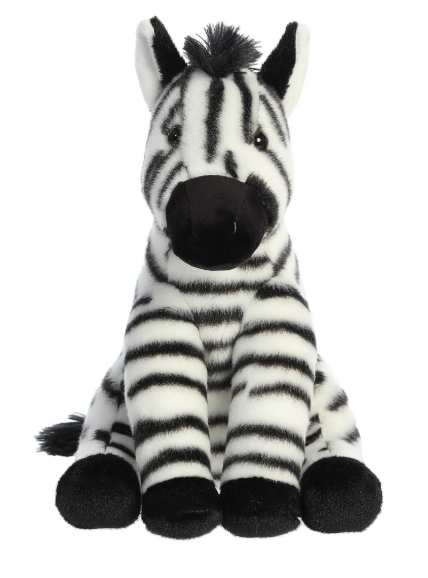 Plush zebra toy on a white background