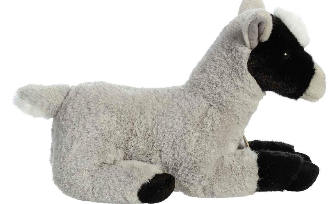 Side view of realistic Aurora Miyoni Pygmy Goat stuffed animal