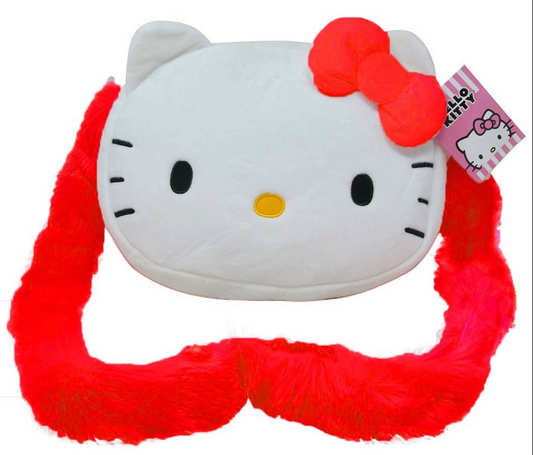 Plush headband with Hello Kitty face design and red bow on a white background