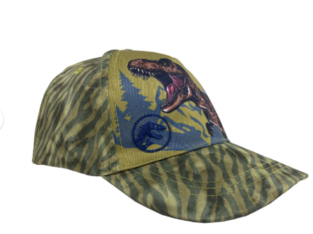 Baseball cap with dinosaur design on a white background