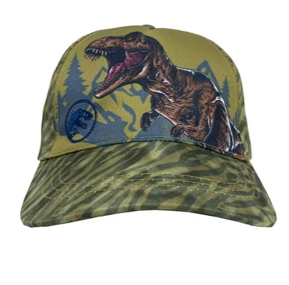 Official Jurassic World kids cap featuring a roaring T-Rex design! Adjustable fit, durable fabric, and adventure-ready style for boys and girls who love dinosaurs.