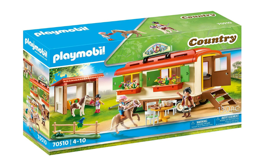 Playmobil Pony Shelter with Mobile Home – complete playset with figures, ponies, and accessories