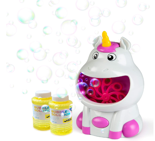 Good Banana Unicorn Bubble Machine, Cordless Automatic Bubble Maker, Blower for Kids, 2 Bottles of Solution, Indoor and Outdoor Play, Backyard, Patio, Bath Time, Big Billows of Colorful Bubbles