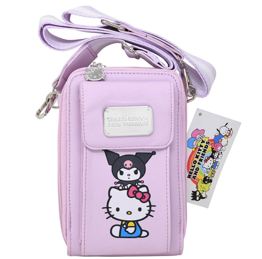 Kuromi PU Double Zipper Wallet Crossbody with Wide Strap