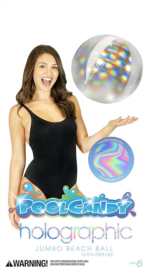 Poolcandy Holographic 3D Beach Ball, Colors Change in Sunlight, Lightweight, Great for Beach, Pool, Party Decoration