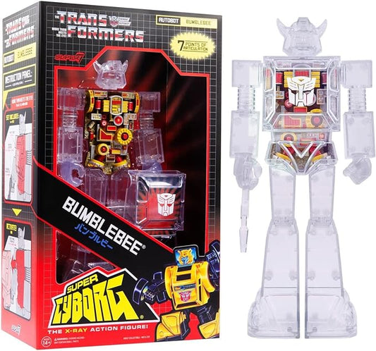 Super7 Super Cyborg Transformers Bumblebee (Clear) - 10" Transformers Action Figure Classic Cartoon Collectibles and Retro Toys