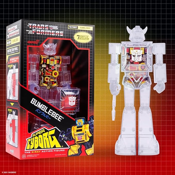Super7 Super Cyborg Transformers Bumblebee (Clear) - 10" Transformers Action Figure Classic Cartoon Collectibles and Retro Toys